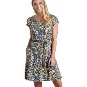 Toad & Co Floral Cue Wrap Short Sleeve Dress Size Large Tie Waist Organic Cotton